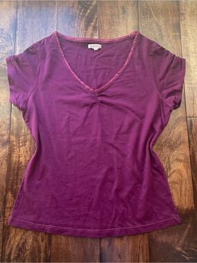 Lux V-Neck Short Sleeve Top in Plum